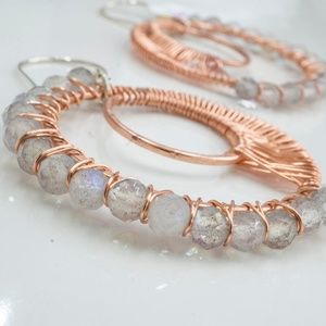 Labradorite Moon Phase Earrings in Copper handmade